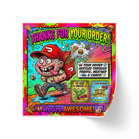 Square Sticker Rolls — 'Thanks For Your Order!' Bright Delivery Driver Thank-You Labels