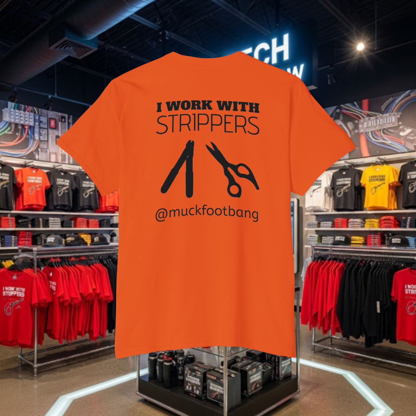"I Work With Strippers" | Logo Pocket Tee | Back Design 4 | Snips and Fiber Strippers
