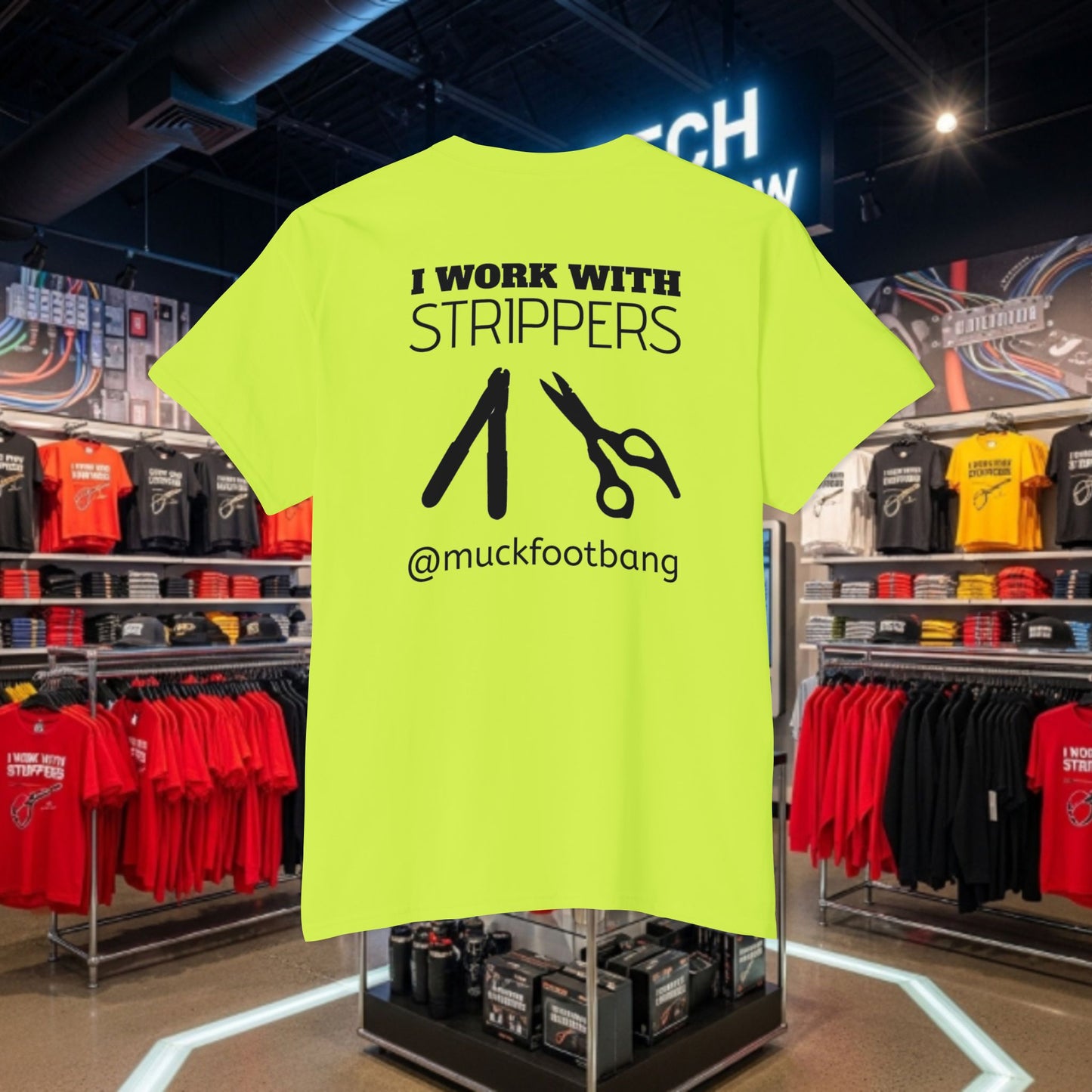 "I Work With Strippers" | Logo Pocket Tee | Back Design 4 | Snips and Fiber Strippers